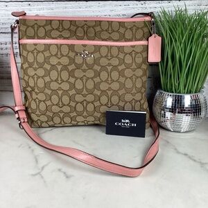 COACH‎ F58285 SIGNATURE SHOULDER BAG KHAKI PINK MESSENGER CANVAS LEATHER PURSE